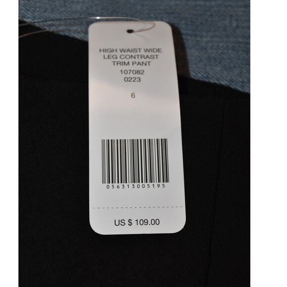 NEW Bebe Women's 6 High Waist Wide Leg Stripe Contrast Trim Pants Black NWT - Picture 4 of 8